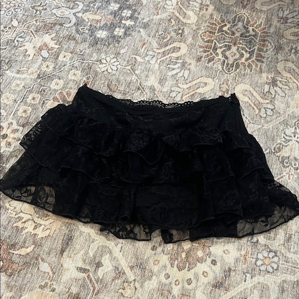 Elegant Black Lace Ruffle Skirt
